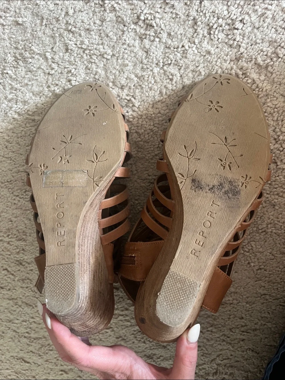Women's Tan Strappy Wedge Sandals